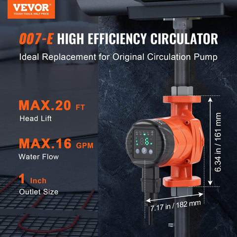 High Efficiency Hot Water Recirc Pump 16 GPM 110V 42W With 1 Inch NPT Flange For Home Water Heater System EMC Auto Circulation VEVOR 007E2F2