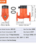 Front and side view of High Efficiency Hot Water Recirc Pump 16 GPM 110V 42W With 1 Inch NPT Flange For Home Water Heater System EMC Auto Circulation VEVOR 007E2F2.