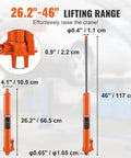 Heavy Duty 3 Ton Hydraulic Long Ram Jack For Engine Hoists And Garage Cranes With Clevis Base Slow Release Lift And Adjustable Height From 26.2 Inches To 46 Inches Ideal For Engine Lifts Farm And Shop Use VEVOR, showing lifting range and dimensions.
