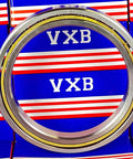 VF047CP0 Thin Section Bearing 4-3/4" x 6-1/4" x 3/4" inch displayed on a blue background with red stripes.