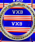 VF050CP0 Thin Section Bearing 5x6 1/2" x 3/4" inch close-up view showing brass cage and chrome steel construction.