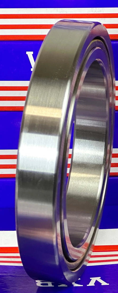 VG047CP0 Thin Section Bearing 4-3/4" x 6-3/4" x 1 inch side view showcasing chrome steel finish and open design.