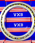 VG055CP0 Thin Section Bearing 5-1/2" x 7-1/2" x 1 inch with brass cage and chrome steel balls visible from front view.