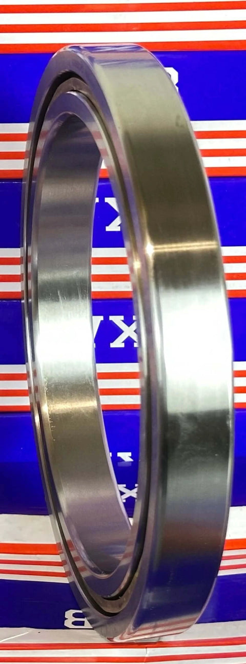 VG065CP0 Thin Section Bearing 6-1/2" x 8-1/2" x 1 inch displayed on a blue and red background, showcasing its chrome steel finish.