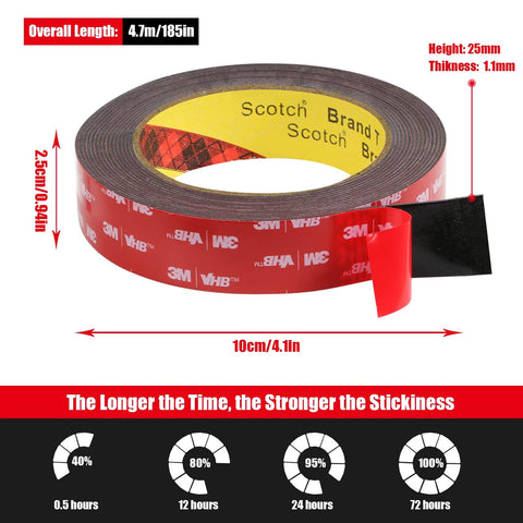 Heavy Duty Double Sided Tape Waterproof Mounting Foam Adhesive Tape 16.5 Feet Long By 0.98 Inch Wide High Temperature Resistant