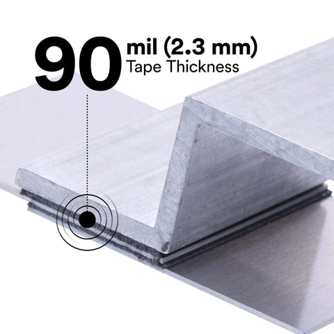 Close-up of VHB Tape 4991 Heavy Duty Double Sided Acrylic Foam Tape For Permanent Bond, 3/8 Inch By 5 Yards, Gray, UV Resistant showing 90 mil thickness
