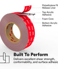 VHB Tape 4991 Heavy Duty Double Sided Acrylic Foam Tape For Permanent Bond, 3/8 Inch By 5 Yards, Gray, UV Resistant, Diagram View