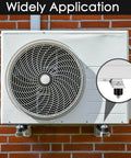 Outdoor unit with four-pack 25x25mm M6 rubber vibration isolator mounts installed for durable shock absorption.