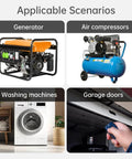 Image showing applicable scenarios for 4 Pack M10 Rubber Mounts With Dual Studs 28x40x30mm, including generator, air compressor, washer, and garage door.