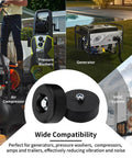 Collage of pressure washers, generator, air compressor, and HVAC system with rubber damping mounts in center, reducing noise and vibration