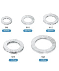 Vibration Resistant Wedge Locking Washers For M8 To M20 Bolts 90 Pcs Mn Steel in different sizes and quantities.