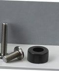 Heavy Duty Vibration Rubber Feet Pads Four Pack For Air Compressors Generators And Pressure Washers With Noise Reduction And Shock Absorbing Bumpers For Floor Protection Easy Installation No Tools Required shown with metal hardware on a surface.