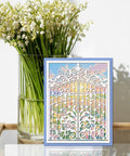 Greeting card with Victorian style openable gates cutting dies, colorful background; part of Openable Gates Cutting Dies for Card Making and Scrapbooking Victorian Style Doorframe Embossing Die Set Metal Die Cuts for Greeting Cards Craft Papers Albums and Invitations.