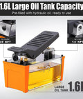 VigorTrek Air Hydraulic Pump, 10,000 PSI, NPT 3/8" Outlet & 1/4" Inlet, Foot Pedal Hydraulic Pumps with 6.6 ft Hose, Orange, shown with 1.6L oil tank.