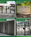 Collage of four gates: villa, wooden, metal, and wrought iron fence for design variety.