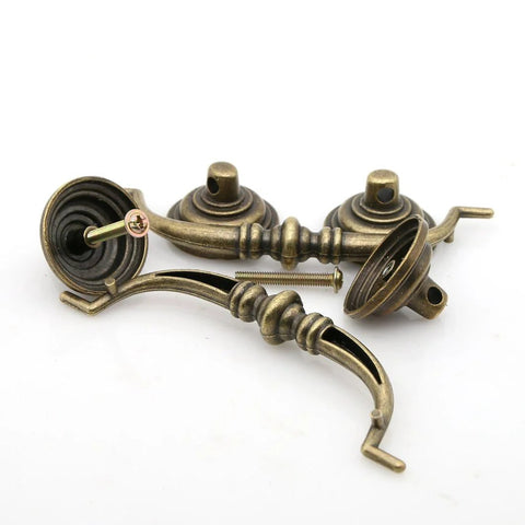 Four Piece Vintage Antique Brass Bail Pull Handle Set For Wooden Drawers Cabinets And Cupboards, zinc alloy, 5.6 inch long, 4-pack