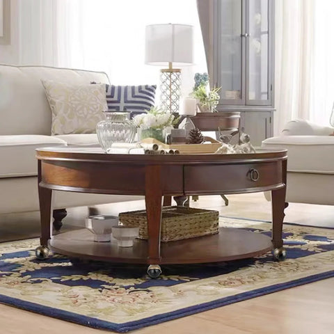 Living room table with 2 Inch Vintage Ball Caster Wheels With Swivel Plate For Furniture And Cabinets, wooden, on floral rug.