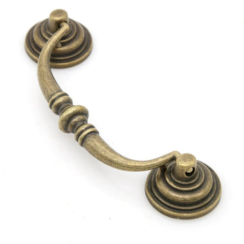 Four Piece Vintage Antique Brass Bail Pull Handle Set For Wooden Drawers Cabinets And Cupboards, Large Size 5.6 Inch Long
