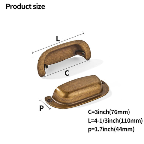 10 Pack 3 Inch Hole Center Vintage Drawer Pulls Antique Brass Cabinet Handles Cup Pulls for Kitchen and Bath Cabinets with 4.33 Inch Length