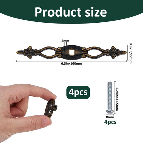 Vintage Style Alloy Cabinet Handles With Plate Six Point Three Inch Long 160mm 22mm Wide Durable Brushed Finish Nordic Simple Furniture Knobs And Pulls For Kitchen Cabinets Cupboards Closets Ideal For Modern Rustic Decor Set Of 4 displayed with dimensions and a hand holding one handle.