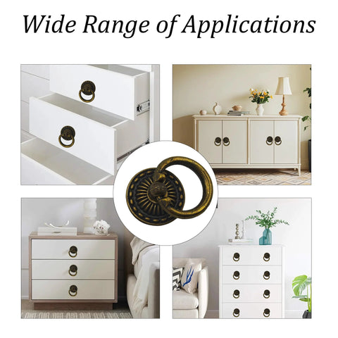 10Pcs Vintage Cabinet Ring Pulls Set Zinc Alloy Rust Resistant Drawer Handles on white drawers and cabinets