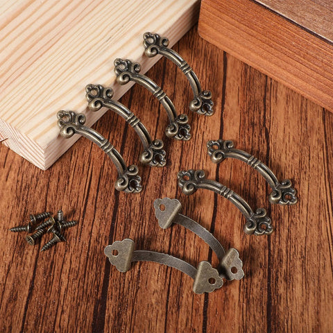 20 Pack Vintage Mini Drawer Pulls in Antique Bronze Finish for jewelry boxes and small cabinets with mounting screws, 3.9x1.4 cm