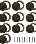 10Pcs Vintage Cabinet Ring Pulls Set Zinc Alloy Rust Resistant Drawer Handles With Screws 1 Inch Ring Diameter 25mm Bronze Finish