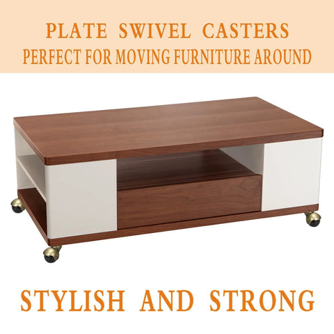 Wooden table with 2 Inch Vintage Caster Wheels 4 Pack Antique Brass Swivel Ball Casters, showcasing easy rolling on carpet and floors.