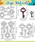 Retro Keys Cutting Dies Set For Scrapbooking And Card Making, Delorigin 16pcs size chart with carbon steel vintage key shapes for DIY crafts.