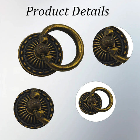 10Pcs Vintage Cabinet Ring Pulls Set Zinc Alloy Rust Resistant Drawer Handles 1 Inch Ring Diameter Bronze Finish Product Details