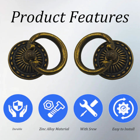 10Pcs Vintage Cabinet Ring Pulls Set Zinc Alloy Rust Resistant Drawer Handles With Screws 1 Inch Ring Diameter Bronze Finish