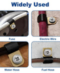 50 Set Vinyl Coated Cable Clamps 1/4 Inch With 304 Stainless Steel Truss Head Self Tapping Screws Metal Rubber Clamp for pipe hose wire cord installation shown on fuse, electric wire, water hose, fuel hose