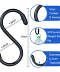 Vinyl coated S hook, 3 inch length, 1.2 inch width, 50 pounds weight bearing, 5.2mm thickness, accessory for heavy duty utility cart.