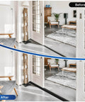 Before and after installation of Vinyl Floor Transition Strip Door Threshold Self Adhesive 36 inch, showing doorway improvement.