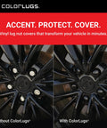 Vinyl Lug Nut Covers Black Flexible Fit For 21 To 23 Mm Lug Nuts Pack Of 25 Includes Deluxe Extractor Made In The USA shown on wheels.