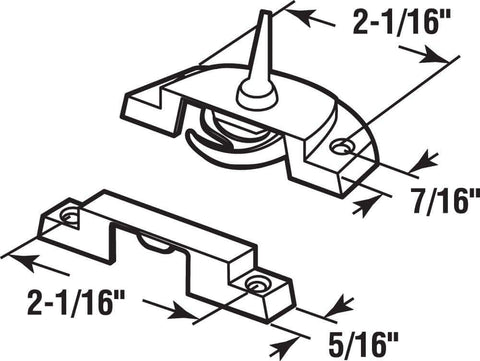 Diagram of Vinyl Sash Lock For Single And Double Hung Windows With Two And One Sixteenth Inch Center Mounting Holes Diecast White Cam Type Locking Mechanism For Meeting Rails.