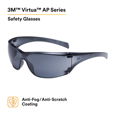 Virtua AP Safety Glasses ANSI Z87 Anti Fog Anti Scratch Gray Lens Side Shields with wraparound design and side shields