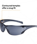 Virtua AP Safety Glasses ANSI Z87 Anti Fog Anti Scratch Gray Lens Side Shields with contoured temples.