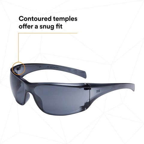 Virtua AP Safety Glasses ANSI Z87 Anti Fog Anti Scratch Gray Lens Side Shields with contoured temples.