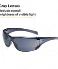 Virtua AP Safety Glasses ANSI Z87 Anti Fog Anti Scratch Gray Lens Side Shields with wraparound design and gray lenses.