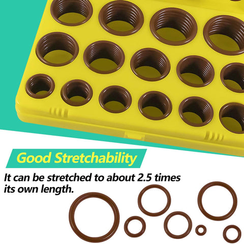 Viton O Ring Kit With 382 Pieces In 30 SAE Sizes FKM Oil And Heat Resistant O Rings displayed in a yellow case
