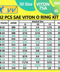 Viton O Ring Kit With 382 Pieces In 30 SAE Sizes FKM Oil And Heat Resistant O Rings for industrial and automotive use.