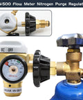 Nitrogen Purge Control Valve Regulator And Flow Meter Hybrid Design with brass body, VN-500, 500 psi capacity for precise leak testing.