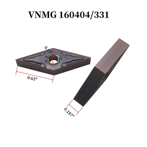 Pro Grade 10pc Set Carbide Turning Inserts VNMG331 VNMG160404, side and angle views, for MVJNR MVJNL MVVNN tool holders.