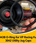 10 Pack 3043B O Ring Replacement Set For VP Racing Fuels 3042 Utility Jug Caps in hand close-up showing size and material