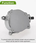 Brake Vacuum Pump For Volkswagen Beetle Golf Jetta Passat Rabbit SportWagen And Audi TT RS 2 point 5L 2006 2014 2012 2013 OE 07K145100H Aluminum Alloy Silver Tone 1 Pc Tuckbold Replacement Premium Quality Replacement For Easy Install In Engine Bay shown in silver aluminum, designed to prevent leaks and maintain vacuum pressure for brakes.
