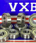 10-Pack Electric Motor Quality 608ZZ EMQ Ball Bearing displayed in a group with visible chrome steel design and VXB branding.