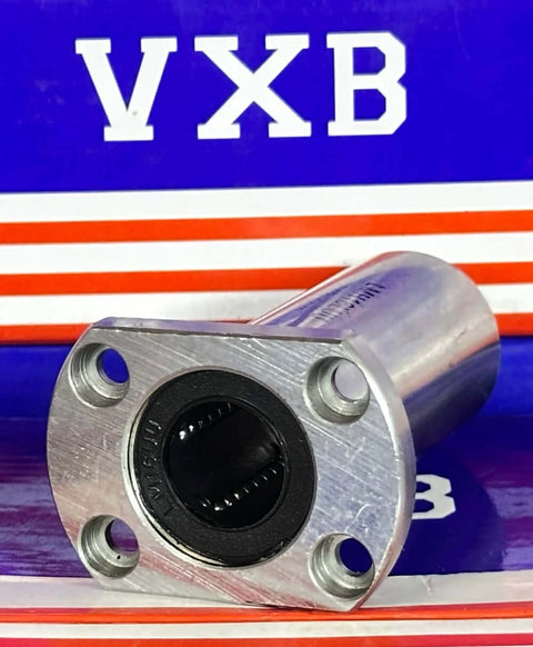 LMH12LUU 12mm Flanged Ball Bushing CNC Linear Motion Bearing 12x21x57mm on a blue and red background.