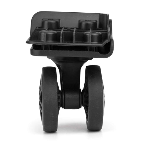 Suitcase Wheels Swivel Casters Luggage Replacement Model W044-B front view of dual wheels with mounting plate.