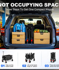 Large 200L Collapsible Wagon Cart With 440 Pounds Weight Capacity And Built In Brake for Camping Garden Sports shown folded in car trunk